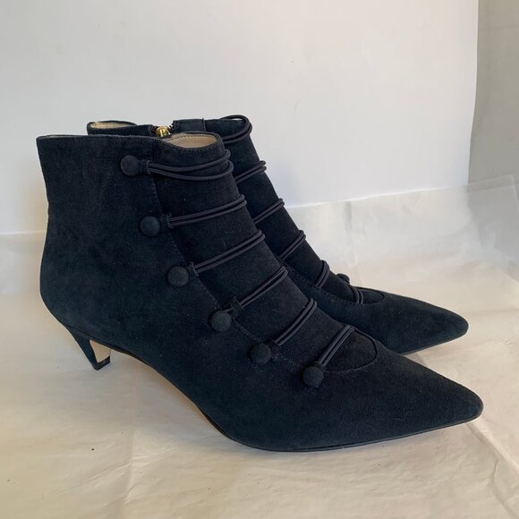 Nine West Zadan Blue Suede Pointed toe Military Button Boot Kitten Heel Size 8.5